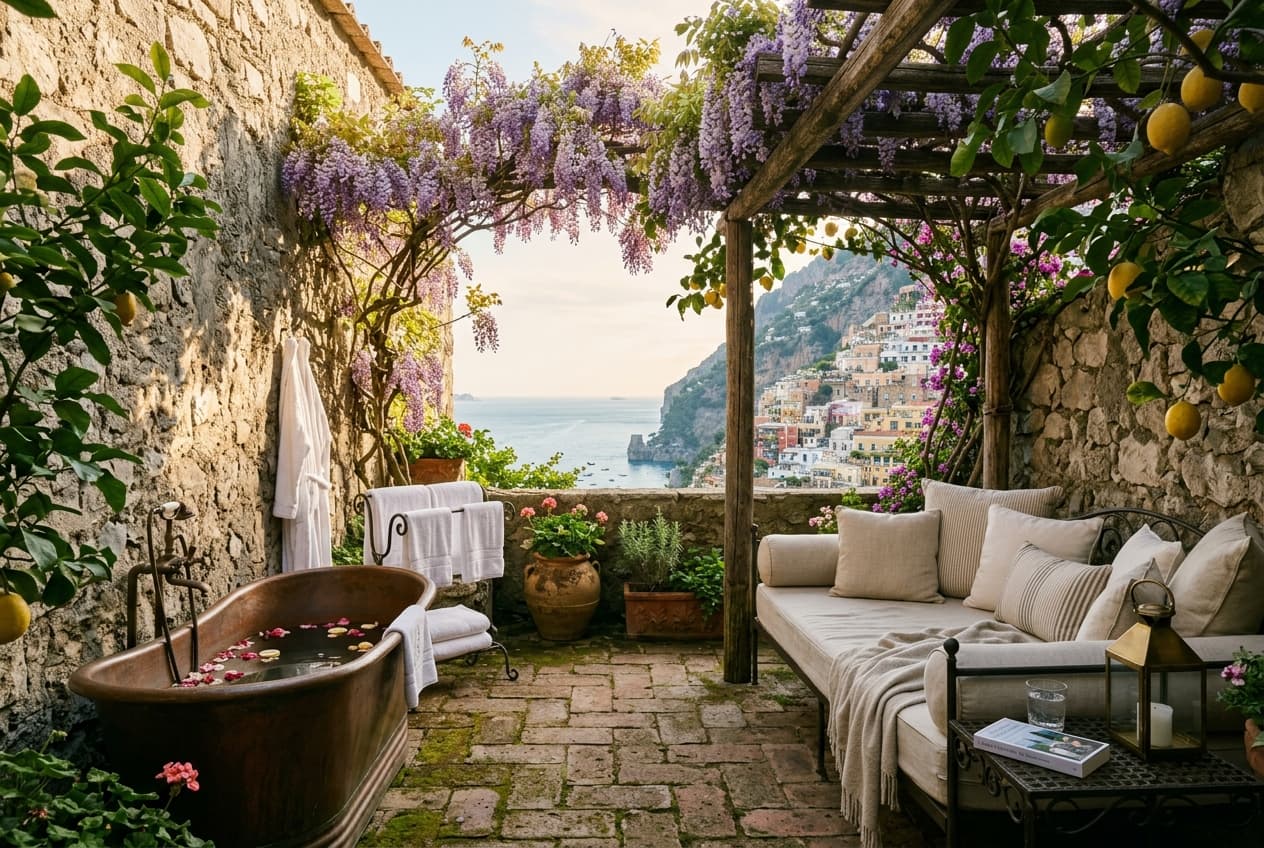Secluded Outdoor Copper Soaking Tub